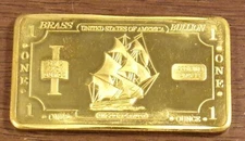 1 Troy Ounce .999 Fine Oz 999 Brass Ship Bullion Bar....Free Shipping From Ohio!