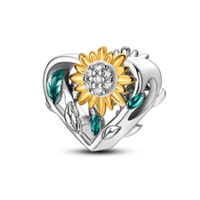 MULA European Sunflower Heart DIY Charm AAA CZ For Bracelet 925 Sterling Silver