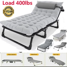 H&ZT Folding Cot Fold Chaise Lounge Chair Recliner w/Adjustable Backrest &Pillow