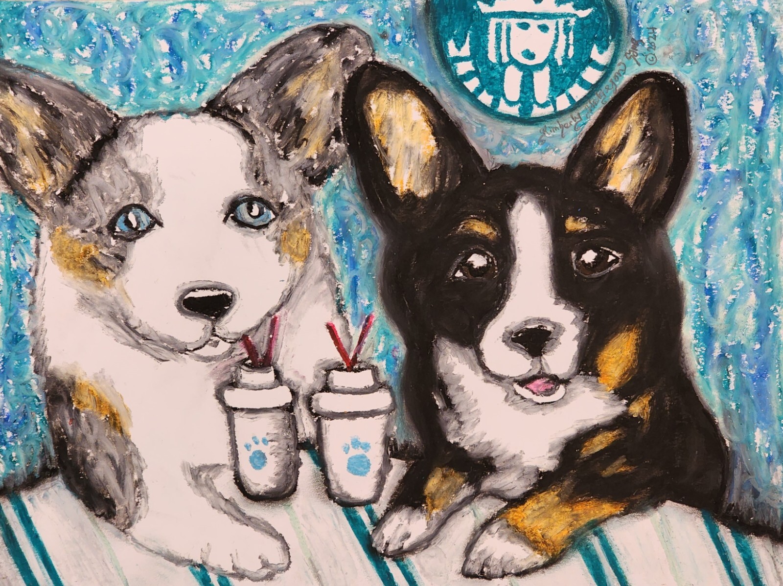 CARDIGAN WELSH CORGI at Starbarks Dog Art Print 4 x 6 Signed by Artist KSams-image