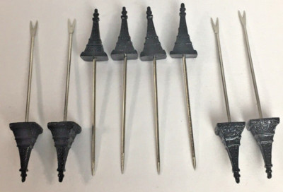 Lot of 8 ~ Eiffel Tower Paris 4'' Tall ~ 4 Black Fondue Forks & 4 Sticks ~ EUC