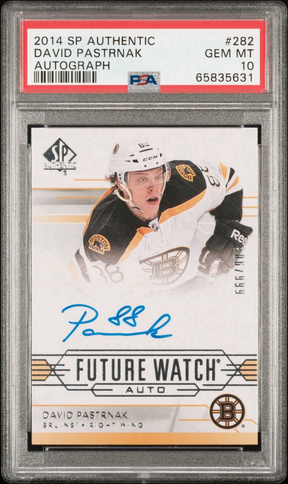 David Pastrnak Boston Bruins 2014-15 SP Authentic Future Watch Auto /999 #282 - Bruins PSA 10 