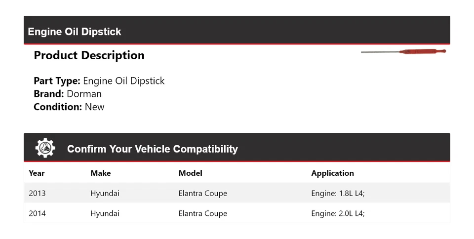 For 2013-2014 Hyundai Elantra Coupe Dorman Engine Oil Dipstick - Image 2 of 4