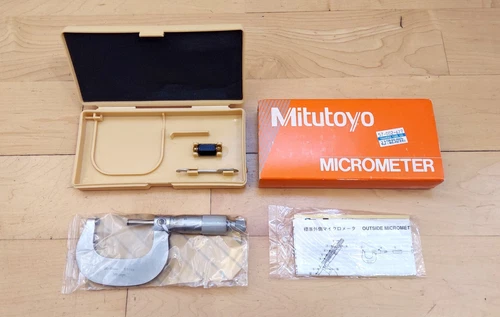 Vintage Mitutoyo Micrometer 25-50mm 0.01mm Made in Japan with Case Box Spanner