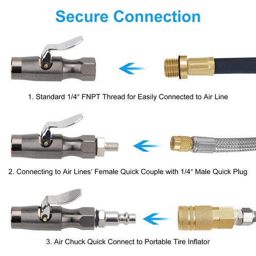 200PSI Tire Inflator Lock-on Air Chuck Heavy-Duty Compatible with Schrader Valve - Picture 3 of 7