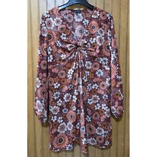 As You Wish Dress Women Sz XL Floral Long Sleeve Hippie Boho Cottagecore