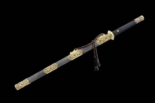 Espada de la dinastía Tang china de tradición fina doble filo plegable hoja de acero Damasco - Imagen 5 de 11