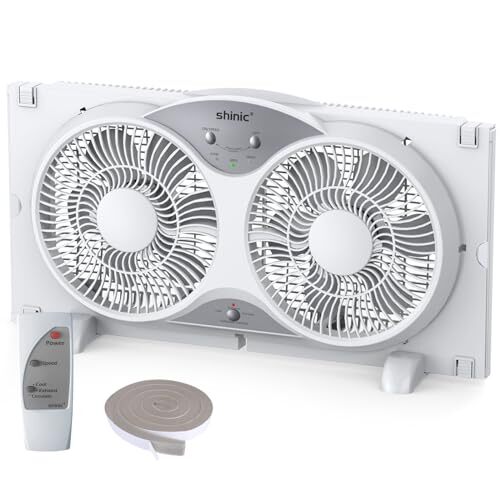 shinic 9 Inch Twin Window Fan with Remote, 3 Speeds, 3 Functions, Reversible - Picture 1 of 8