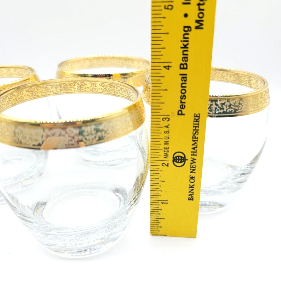 4 Vasos Imperiales de Vidrio MCM Oro Banda Patrón Desplazamiento 10 Oz De Colección Home Essentials Foto 2 de 4