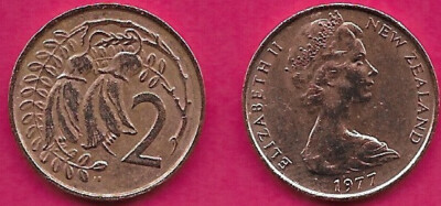 NEW ZEALAND 2 CENTS 1977 VF KOWHAI FLOWERS AROUND DENOMINATION