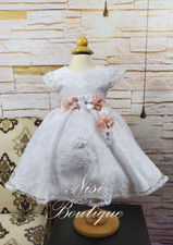 Free Shipping  Baptism Dress, Christening Gown, Baby Girl White Dress