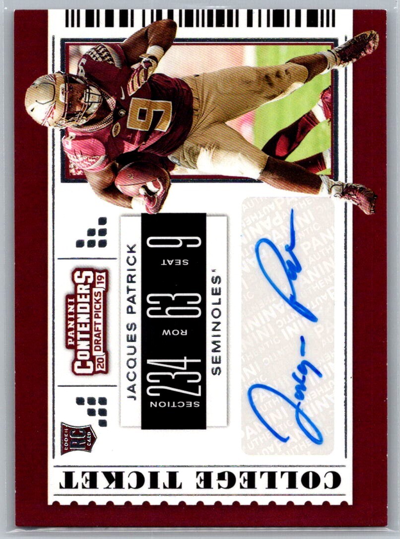 2019 Panini Contenders Draft Picks Collegiate Ticket Blue Foil Jacques Patrick
