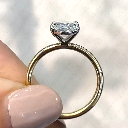 IGI 2.05CT Oval Lab Grown Diamond F VS1 Engagement Ring Solid 14k Two-Tone Gold - Picture 7 of 13