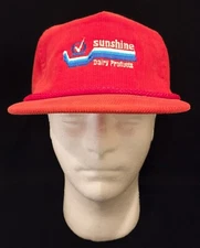 Vintage Sunshine Dairy Products Corduroy Trucker Strapback Hat Farmer Portland