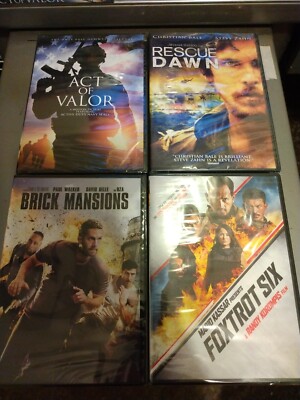 Action Movie DVD 4-pack. NEW Act of Valor Rescue Dawn Brick Mansions Foxtrot Six
