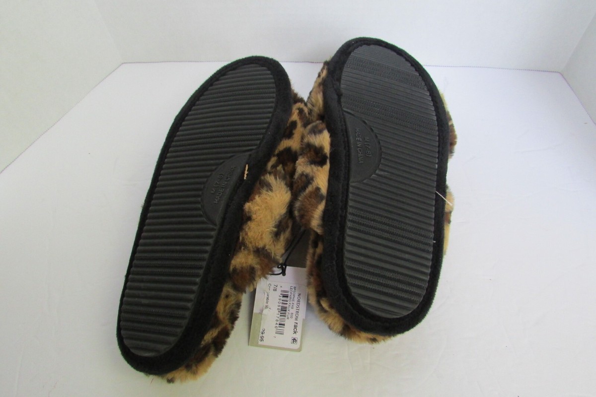 ウォーク BP. Sophie Criss Cross leopard print Faux Fur brown Slippers-Sz M