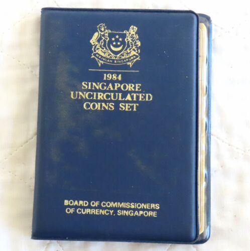 SINGAPORE 1984 YEAR OF THE RAT 6 COIN UNCIRCULATED MINT SET - blue wallet - Picture 1 of 3