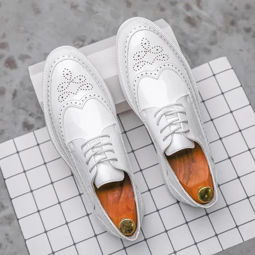 Mens Patent Leather British Wing Tip Brogues Casual Carved Oxfords Brogues shoes - Picture 9 of 14