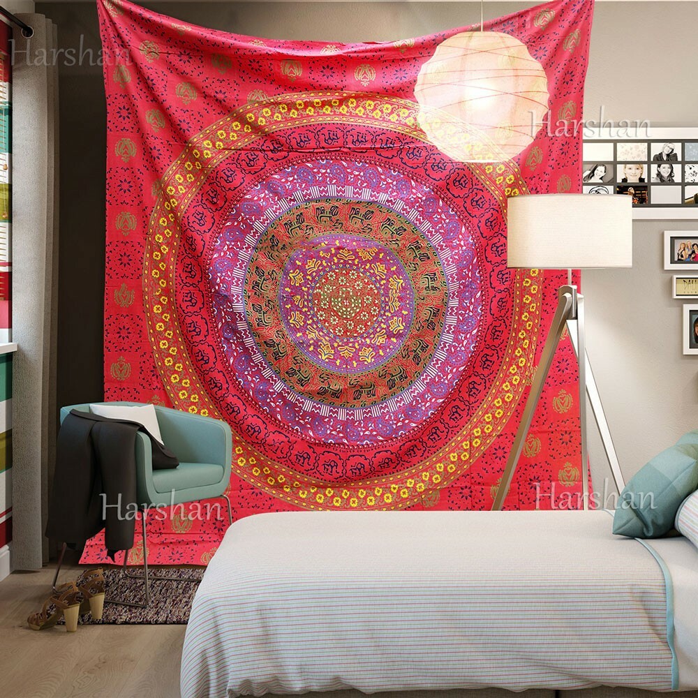 Mandala tapestry Red Elephant Queen Tapestries Boho Bohemian