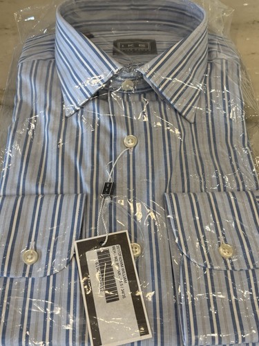 NWT IKE BEHAR MENS SHIRT Sz 15.5 34 35 Regular Fit Blue cotton stripe - Picture 7 of 7