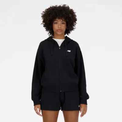 new balance Sweatshirt schwarz mit durchgehendem Reißverschluss Kapuze Baumwolle Logo Nähen Brust