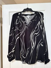 Nine West Women's Black and White V-Neck Swirl Blouse Size XL