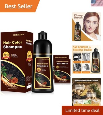 Instant Cherry Brown Hair Dye Shampoo for Gray Hair 3 in 1, Natural Hair Colo...