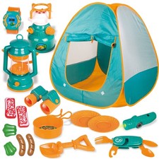 FUN LITTLE TOYS Pop Up Play Tent w/ Camping Gear  Tools Set - Outdoor Kids Play