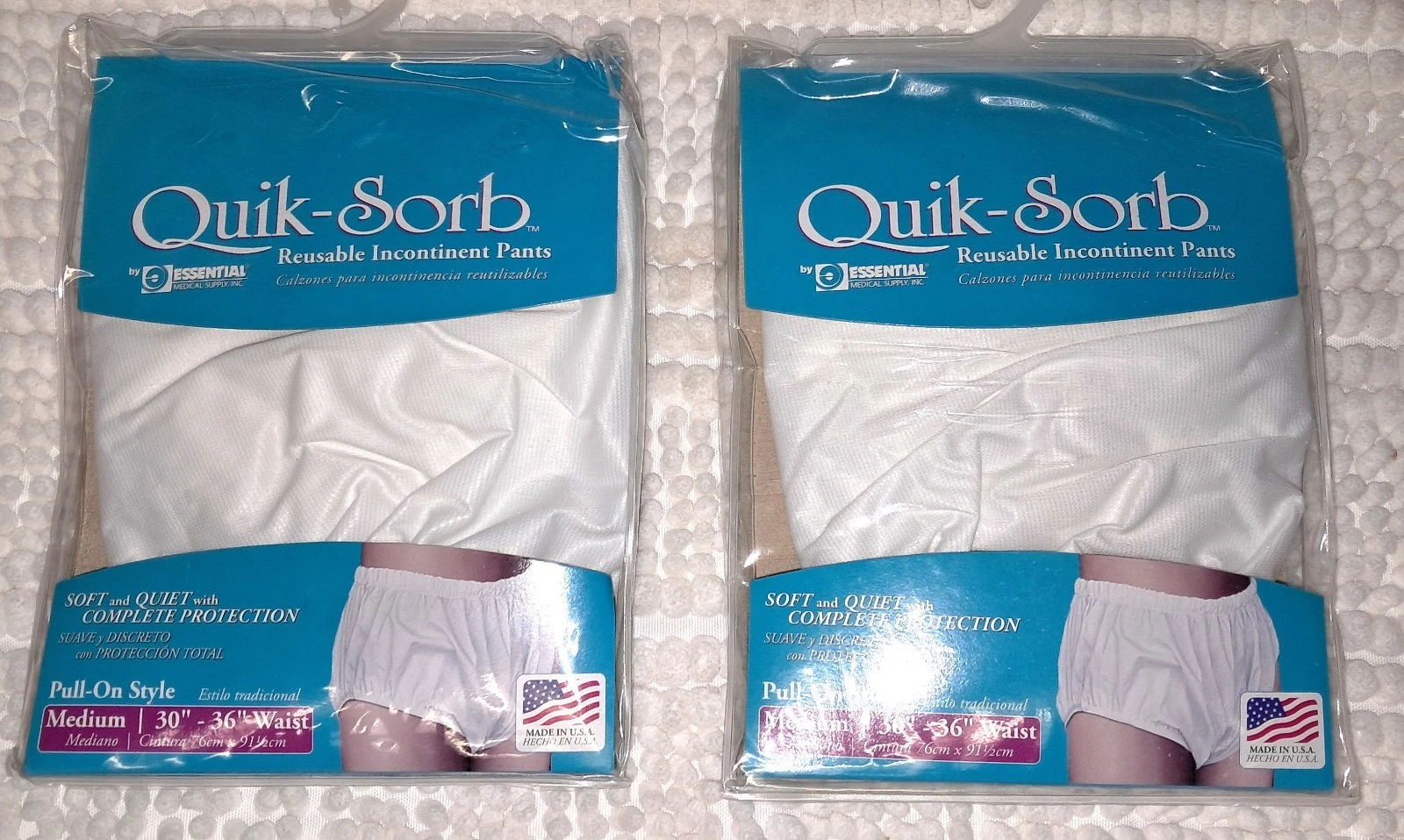 2 Essential Quik-Sorb C6000M Reusable Incontinence Pants Medium White Vinyl LOT
