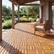 12" x 12" Acacia Wood Interlocking Deck Tiles, 27 PCS Waterproof Flooring Tiles