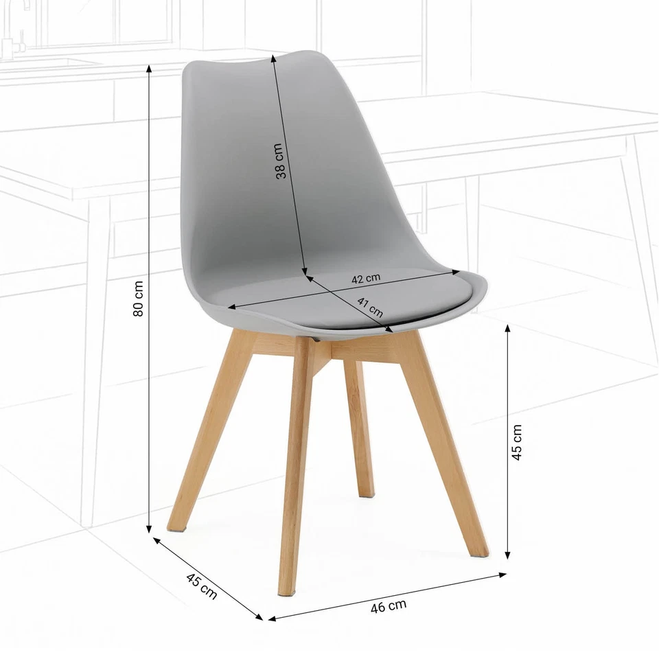 4 Chaises de Cuisine Gris Pieds Bois Massif Salle à Manger Moderne Homestyle4u - Photo 3/4