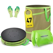 Collapsible Garden Bag 47 Gallon Heavy Duty Yard Waste Leaf Bin with Hard Bottom