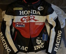 Honda Racing/Biker Lederjacke Herren (Größe L) Schwarz, Neu mit Etikett
