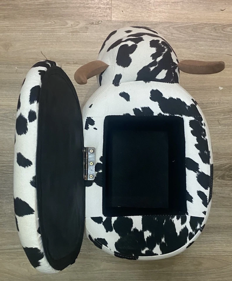 Taburete de vaca de cuerno largo otomana para niños Decoración del hogar 17" de altura Blanco Negro Foto 4 de 4