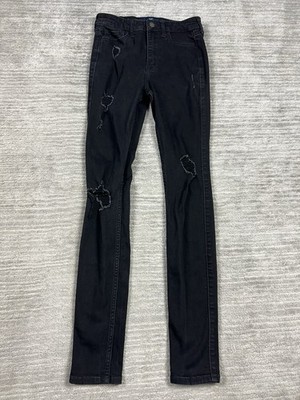 Hollister Jeans Juniors 1 Black Denim High Rise Super Skinny Distressed