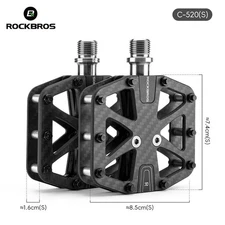 ROCKBROS MTB Road Bike Pedals Carbon Fiber 3 Bearing Lightweight Non-Slip 9/16" 