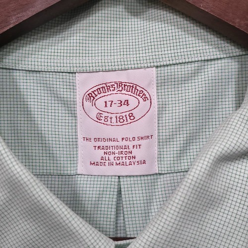 Brooks Brothers Mens Green Check Traditional Fit Non-Iron Dress Shirt Size 17-34 - Picture 2 of 6