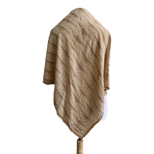 Foulard vintage Christian Line en soie 30x33 pouces beige marron motif à pois #A119