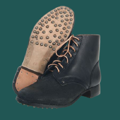 Vintage World War II Era Military Service Boots Hobnail Leather Original German WW2 Military Uniform Combat Low Hobnail  main image 3