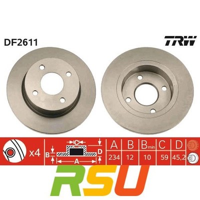 2x TRW Bremsscheibe DF2611 OE/OEM Referenznummer(n) 40206-5F001, 40206-5F003