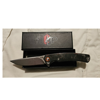 BoP Carbon Fiber D2 Drop Point Folding Pocketknife Black Handle 1 Blade