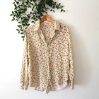 Jane and Delancey Yellow Green White Floral Button Down Collared Top Size XL