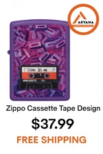 Zippo Cassette Tape Design Lighter – Retro 80s Audio Tape Art – Purple Matte