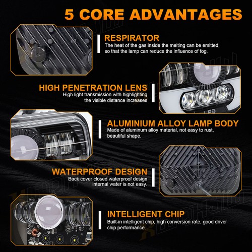 Paar 5x7 7x6 eckige LED Scheinwerfer Fern Abblendlicht passend für Mazda B2200 B2600 - Bild 9 von 10