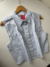 ASOS Cropped Shirt Top UK12 Blue Stripe Sleeveless Collared Summer Casual Blouse