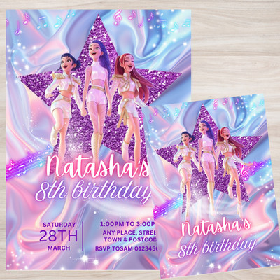 Personalised music Kpop  party invitations 10 invites With/Without Envelopes