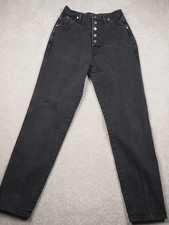 Vintage Wrangler Black Denim Jeans USA Made Button Fly 11/12 Tapered Leg Western