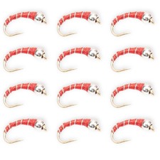 1 DOZ (12) ZEBRA MIDGE – RED/SILVER – TROUT NYMPH FLIES