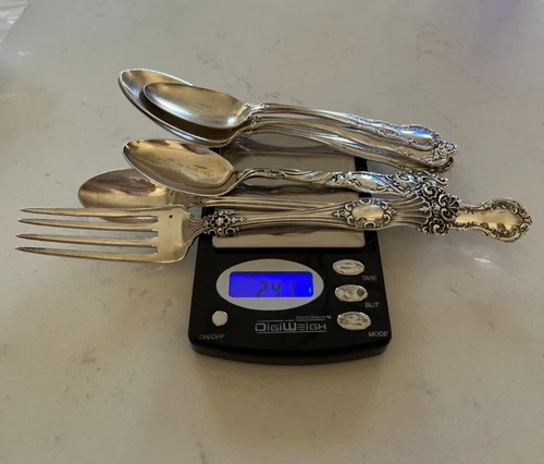 STERLING SILVER 241 GRAMS LOT-Scrap or Keep-6 Pcs Antique Spoons Fork Flatware