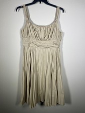 Anne Klein Women's Beige Pleated Sleeveless Knee Length Dress 14 Fit & Flare